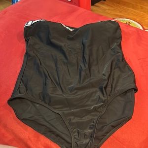 BlackXL Merona one piece with silver metallic and purple detailing around top